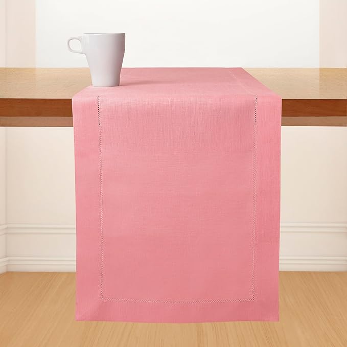 D'Moksha Homes Linen Dusty Pink Table Runner 84 Inches Long - 100% Pure Linen Table Runner 14 x 84 Inch for Fall, Autumn and Halloween - Classic Hemstitch
