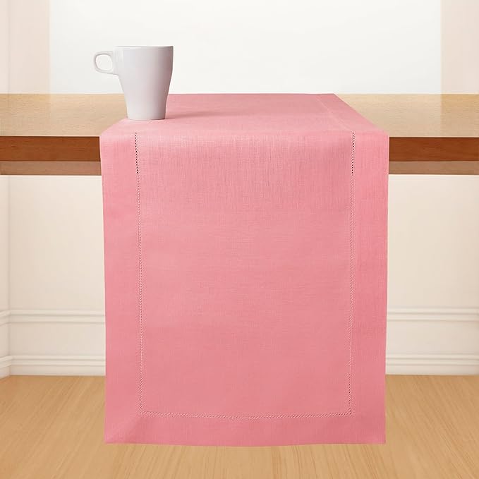 D'Moksha Homes Linen Dusty Pink Table Runner 108 Inches Long - 100% Pure Linen 14 x 108 Inch Table Runner for Fall, Autumn and Halloween - Classic Hemstitch