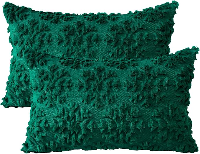 OTOSTAR Set of 2 Xmas Soft Plush Short Wool Velvet Decorative Throw Pillow Covers Rectangular Luxury Style Cushion Case Pillow Shell for Sofa Bedroom Snowflake Green, 16x24 Inch