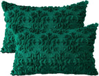 OTOSTAR Set of 2 Xmas Soft Plush Short Wool Velvet Decorative Throw Pillow Covers Rectangular Luxury Style Cushion Case Pillow Shell for Sofa Bedroom Snowflake Green, 16x24 Inch