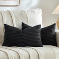 Fancy Homi Set of 2 Black Boho Small Lumbar Decorative Throw Pillow Cover 12x20 Inch for Couch Bed Chair, Aesthetic Modern Bohemian Room Decor, Soft Fluffy Corduroy Rectangle Cushion Case 30x50cm