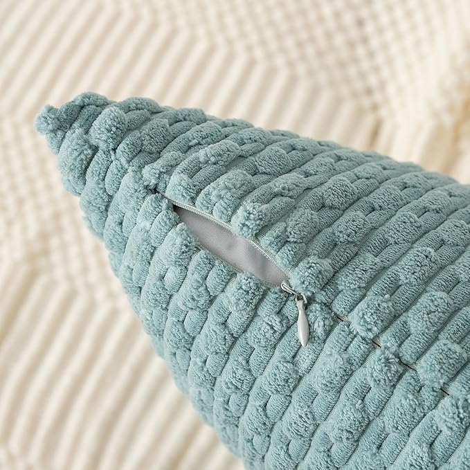Kevin Textile Throw Pillow Covers Soft Corduroy Decorative Set of 2 Boho Striped Pillow Covers Pillowcases Farmhouse Home Decor for Couch Bed Sofa Living Room 22x22 Inch Dusty Green