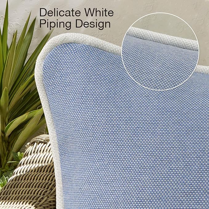 Decorative Outdoor Water Repellent Throw Pillows with Inserts, Set of 4, 20" x12" Pillows for Patio, Backyard, Bed, Couch, and Patio Furniture, Powder Blue
