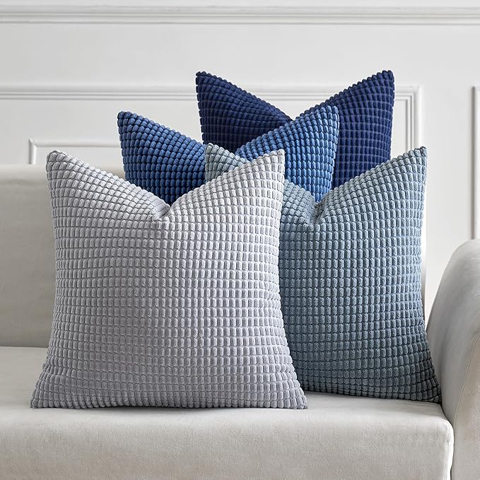 MIULEE Blue Decorative Pillow Covers 20x20 Inch Set of 4 Boho Western Farmhouse Home Decor Couch Throw Pillows Summer Coastal Corduroy Couch Pillowcases Industrial for Sofa Living Room Bed
