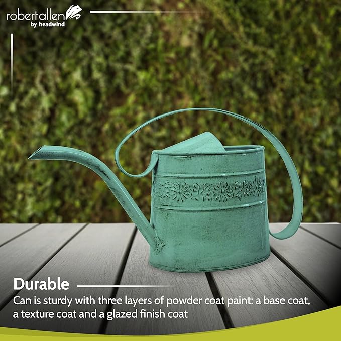 Headwind Willow Surf Blue 0.5 Gallon Galvanized Decorative Metal Garden Watering Can for Indoor & Outdoor Plant Care – Vintage Gardening Plant Watering Can by Robert Allen