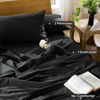 MooMee Bedding Duvet Cover Set 100% Washed Cotton Linen Like Textured Breathable Durable Soft Comfy (Solid Black, Cal King 104"x98")