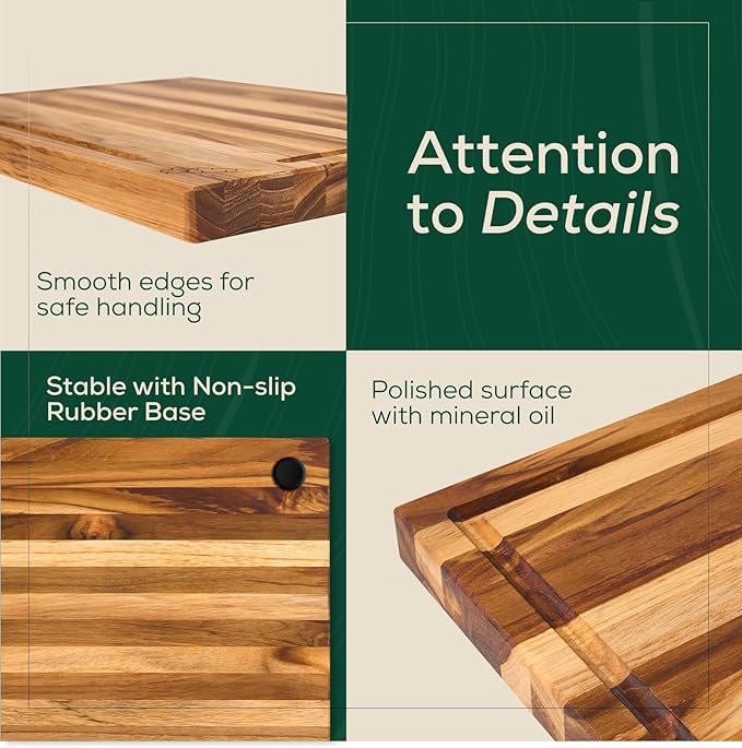 Non-Toxic Set 3 Acacia Cutting Board, Pre-Oiled Premium Wood Cutting Board with Juice Groove and Handles, Suitable for Chopping Meat, Vegetables, Included Gift Box, with Non Slip Feet