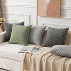 Kevin Textile Set of 2 Super Soft Striped Corduroy Velvet Decorative Euro Throw Pillow Sham Cushion Cover for Bed 20x20 Inch(50cm) Light Grey