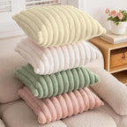 Double-Sided Faux Fur Plush Throw Pillow Covers 16x16 Set of 2 Fuzzy Striped Soft Cozy Pillowcase Luxury Decorative Pillows Square Shaggy Cushion Covers for Couch Sofa Bed,Beige