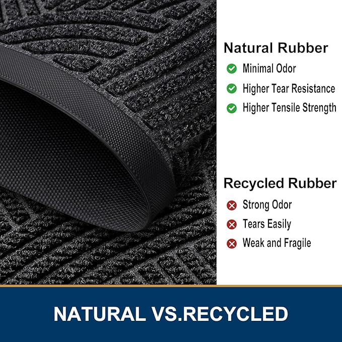Smiry Front Door Mat Indoor Outdoor Entrance, Heavy Duty Natural Rubber, Sturdy Trap Dirt, Moisture Doormat and Easy Clean Low Profile Patio Porch Entryway Mat, 36x24 Inch, Black/Geometric