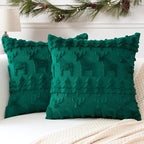 OTOSTAR Set of 2 Xmas Soft Plush Short Wool Velvet Decorative Throw Pillow Covers Square Luxury Style Cushion Case Pillow Shell for Sofa Bedroom Christmas Tree and Elk Green, 14x14 Inch