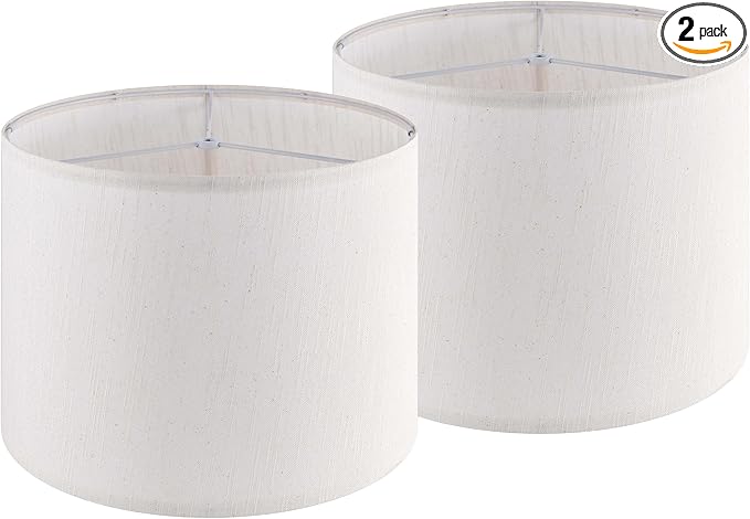 Beige Bamboo Knot Linen Textured Lamp Shades Set of 2 Large Drum Lamp Shade 16``Top x 16``Bottom x 12``High(Spider) Farmhouse Lampshade for Table Lamp & Bedside Lamp - Replacement Lampshade