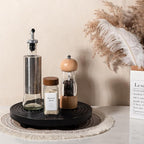 Round Decorative Tray Farmhouse Bathroom Decor Wood Riser Kitchen Countertop Organizer for Perfume, Candle, Plant, 9 inch Black