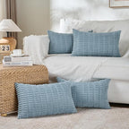 Fancy Homi 1 Pack Boho Light Blue Decorative Throw Pillow Covers 12x24 Inch for Couch Bed Sofa, Rustic Modern Farmhouse Home Decor, Soft Plush Corduroy Cute Rectangle Cushion Case 30x60 cm