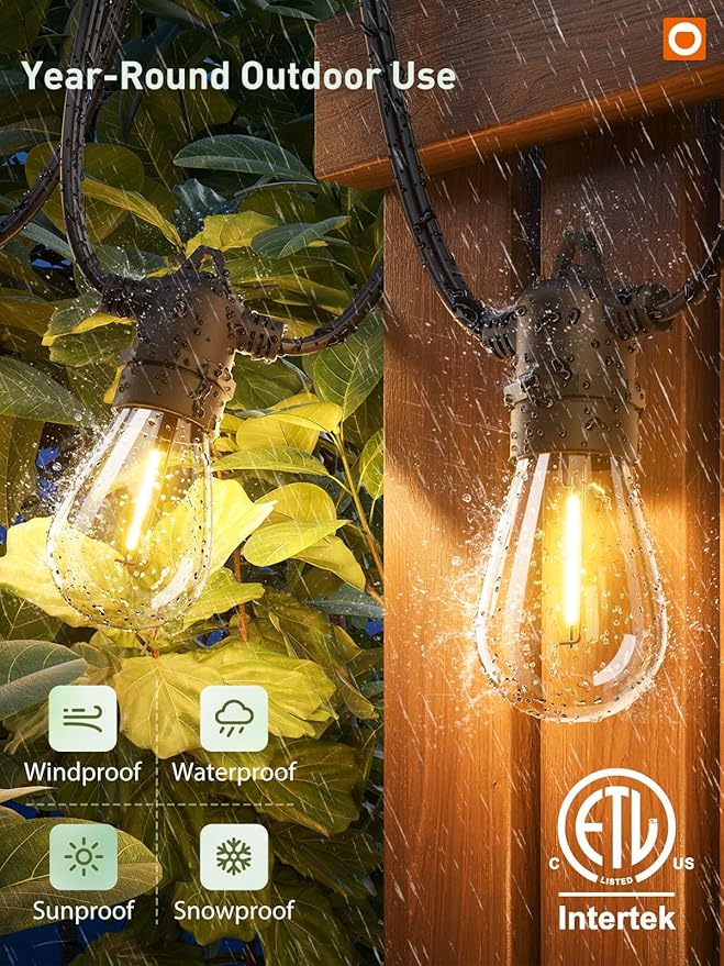 addlon 50FT LED Outdoor String Lights, Remote Dimmable Patio Lights with Timer & 3 Lighting Modes, 16 Shatterproof Edison Bulbs, Waterproof Connectable String Lights for Outside Backyard Party Décor