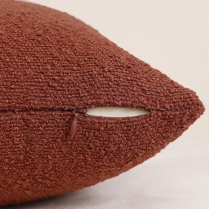 Jeneoo Rust Decorative Square Thick Throw Pillow Covers Fine Textured Boucle Terracotta Couch Cushion Cases for Livingroom Sofa Decor, Set of 2, 20 x 20 Inch