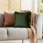 KKJIAF Ruffle Pillow Cases 18x18 Inches, Olive Green Square Ruffled Pillow Covers Set of 2, Microfiber Wrinkle Resistant Pillow Shams with Envelope Closure for Sofa Bed Living Room