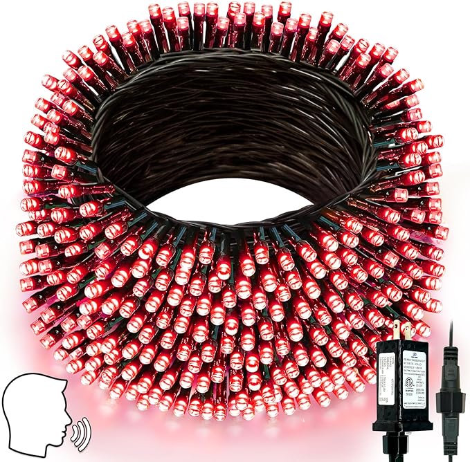 Voice Controlled Smart Christmas Lights Outdoor, 75.8ft 200 LED Extendable String Lights with 7 Voice Commands, 12 Modes & Timer, Waterproof Christmas Decorations for Party Tree Garden (Red)
