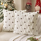 MIULEE Christmas Tree Decorative Pillow Covers Faux Fur Wool Throw Pillows Soft Plush Cushion Covers Set of 2 Xmas Home Decor Winter Holiday for Sofa Couch Livingroom Bed 20x20 Inch Cream
