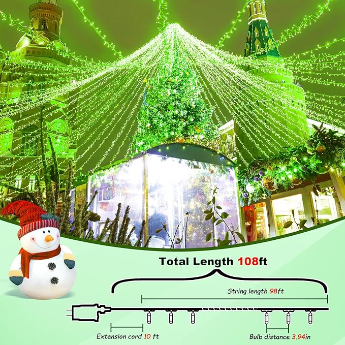 ILLUMINEW 500 Led Green Outdoor String Lights Waterproof St. Patrick's Day Decorations, 174 Ft Led Twinkle Lights for Bedroom, 8 Modes Plug in Fairy Lights for Christmas Room Decor (Green, 500Led)