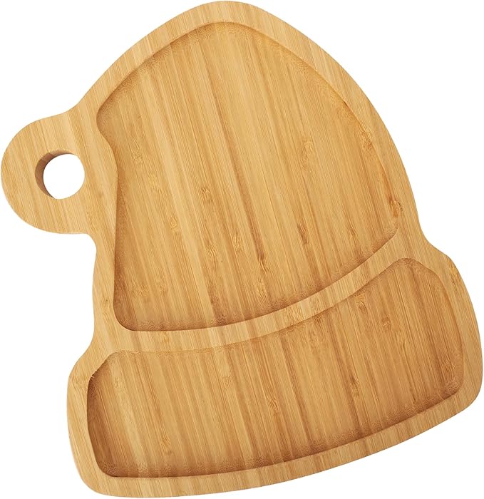 TJ POP Christmas Hat Bamboo Serving Platter - Santa Hat-Shaped Holiday Snack Tray with Hanging Hole, Natural Wood Appetizer Tray Charcuterie Board for Candy, Cookies, Party Decor (10” x 9”)