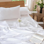 MooMee Bedding Duvet Cover Set 100% Washed Cotton Linen Like Textured Breathable Durable Soft Comfy (Solid Bright White, Twin 68"x90")