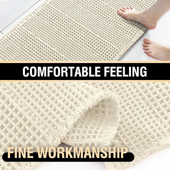 H.VERSAILTEX Upgraded Waffle Bath Mat Super Absorbent Bathroom Mats Non Slip Bath Rugs for Bathroom Floor Machine Washable Dry Fast Bathroom Rugs for Beside Tub, 20" x 32", Ivory