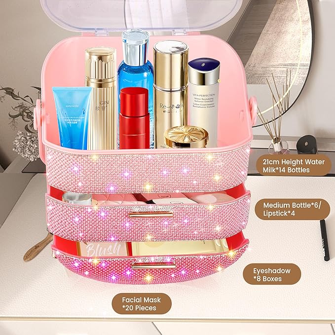 Teen Girls Gift Makeup Organizer,Skincare Organizer Jewelry Storage,Cosmetics Storage and Display Case,Make Up Holders and Organizers for Countertop,Bathroom Organizer (PearlPink)