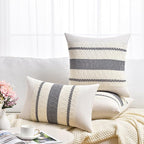 Fancy Homi Set of 2 Neutral Grey Farmhouse Long Lumbar Decorative Throw Pillow Covers 14x24 Inch for Couch Bed Chair, Vintage Country Rustic Retro Room Decor, Soft Thick Cotton Rectangle Cushion Case