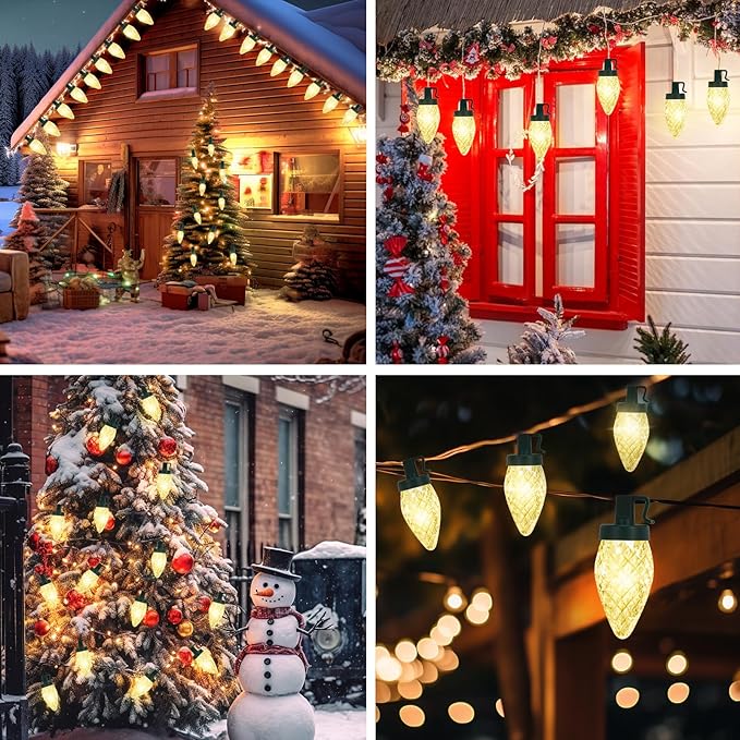 Brightever C9 Battery Christmas Lights, 35FT 50LED Christmas Tree Lights Indoor with Timer & 8 Lighting Modes, Waterproof Battery String Light for Party Wedding X-mas Decoration, Warm White, 1-Pack