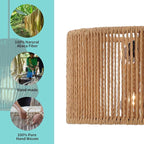 Rattan Boho Wall Sconce, Wall Hanging Lamps with Hand Woven Hemp Rope Shade , Farmhouse Rustic Wicker Black Wall Mount Vintage Sconces Light Fixture Indoor for Living Room Bedroom Bedside Stairway E26