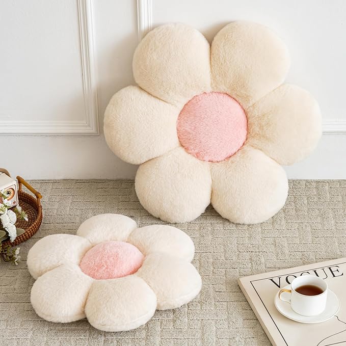 Flower Pillows, Decorative Pillows for Couch, Cute Daisy Pillow for Bed, Flower Shaped Decorative Throw Pillow Room Decor (Beige, 19.6 Inches)