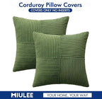 MIULEE Moss Green Corduroy Pillow Covers Pack of 2 Boho Decorative Spliced Throw Pillow Covers Soft Solid Couch Pillowcases Cross Patchwork Textured Cushion Covers for Living Room Bed Sofa 16x16 inch