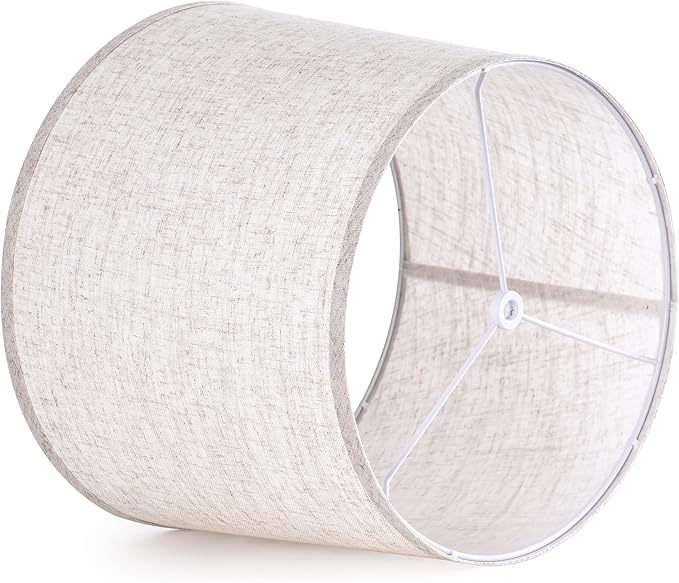 GO&SO Large Oatmeal Linen Drum Lamp Shade - 14"x16"x11" (Spider) - Farmhouse Style Replacement for Table, Floor & Bedside Lamps - Handcrafted Natural Linen Fabric - Easy Assembly