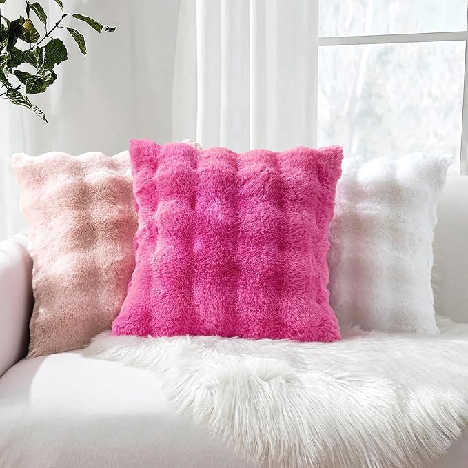 MIULEE Pack of 2 Decorative Pillow Covers Thick Soft Plush Faux Fur Throw Pillows Luxury Home Decor for Couch Bedroom Living Room Sofa,20x20 Inch Hot Pink