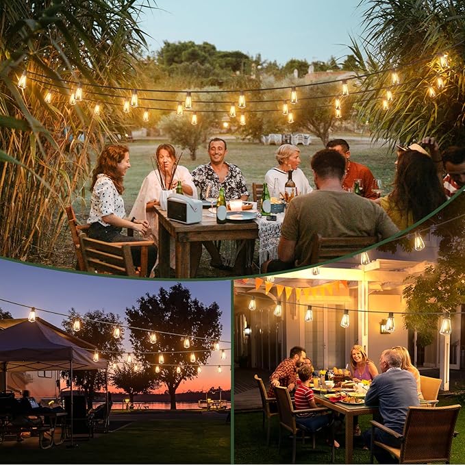 addlon 102FT(96+6) Solar String Lights Outdoor Waterproof with Remote, 30+2 LED Shatterproof Bulbs, 3 Modes, 8H Timeable & Dimmable, Solar Powered Hanging Patio Lights for Garden Backyard Porch Decor