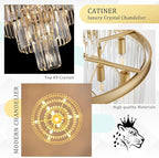 Modern Gold Crystal Chandelier 15 Lights 24" Round Light Fixture Luxury 5-Tier K9 Crystals Chandelier Contemporary Pendant Lighting for Dinning Room Living Room Foyer Kitchen