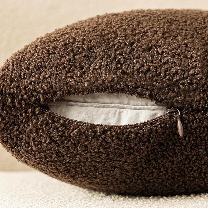 Foindtower Pack of 2, Curly Faux Fur Decorative Throw Pillow Covers Soft Fuzzy Plush Cushion Case with Zipper Cozy Pillowcase for Home Living Room Couch Bed Sofa 22 x 22 Inch,Dark Brown