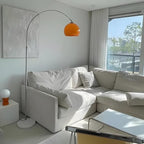 Nordic Simple Floor Lamp with Orange Acrylic Shade, Arc Reading Lamp for Living Room, Study Room&Bedroom Beside,Creative Orange Standing Lamps for Ambient Lighting