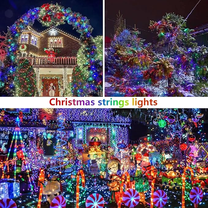 2 Pack Solar Christmas Lights Outdoor Waterproof, Super Bright 90FT 160 LED Solar String Lights, 8 Lighting Modes Green Wire Twinkle Fairy Lights for Xmas Garden Decorations (Multi-Colored)