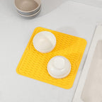 Silicone Dish Drying Mat for Multiple Usage,Easy clean,Eco-friendly,Heat-resistant Silicone Mat for Kitchen Counter or Sink,Refrigerator or Drawer liner Yellow M 12 inches x 12 inches