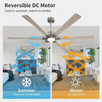 78 Inch Ceiling Fan with Lights and Remote Control, 6 Reversible ABS Blades, 6-Speed Noiseless DC Motor with 4.5" / 12" / 24" Downrods for Bedroom Dining Living Room, Antique Nickel and Gray