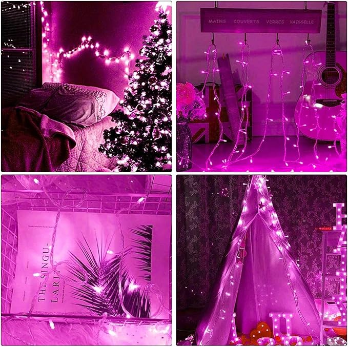 ILLUMINEW Pink String Lights Outdoor Valentines Day Decorations, 8 Modes Fairy Christmas Lights Plug in for Bedroom Tree Outsides Decor (Pink, 100Led)