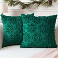 OTOSTAR Set of 2 Xmas Soft Plush Short Wool Velvet Decorative Throw Pillow Covers Square Luxury Style Cushion Case Pillow Shell for Sofa Bedroom Snowflake Green, 14x14 Inch