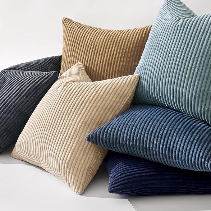 MIULEE Winter Pack of 2 Corduroy Soft Soild Decorative Square Throw Pillow Covers Cushion Cases Pillow Cases for Couch Sofa Bedroom Car 18 x 18 Inch 45 x 45 cm Dark Blue