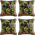 Outdoor Decorative Pillows Pack of 4, 18" x 18" Outdoor Pillow Set for Couch Bed Throw Patio Sofa, Red Flower Green Leaf
