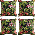 Outdoor Decorative Pillows Pack of 4, 18" x 18" Outdoor Pillow Set for Couch Bed Throw Patio Sofa, Red Flower Green Leaf
