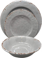 Gianna's Home 12 Piece Rustic Farmhouse Melamine Dinnerware Set, Service for 4 (Gray)