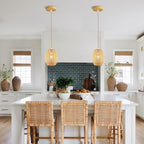2-Light Rattan Pendant Light, Boho Chandelier Light Fixture, Small Wicker Light Fixture, Wicker Chandelier, for Bedroom Kitchen Island, ETL Listed