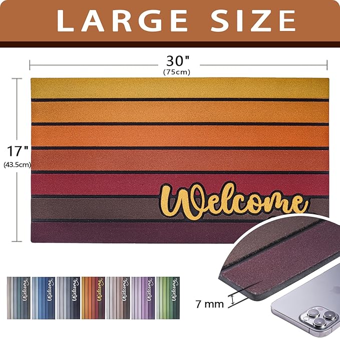 Bulijojo Sunset Orange Entrance Door Mat Large 17 x 30 Inch Entry Way Doormat Front Door Rug Outdoor Heavy Duty Welcome Mat, Non Slip Rubber Back Low Profile